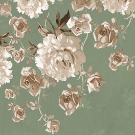 Розы на зеленом фоне на панно "Blooming Garden", арт.ETD3 005/1, из коллекции Etude, производства Loymina, обои для спальни